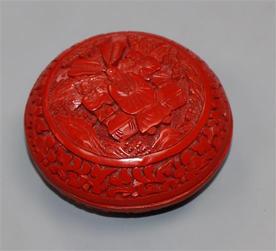 A Chinese cinnabar lacquer box 8cm diameter